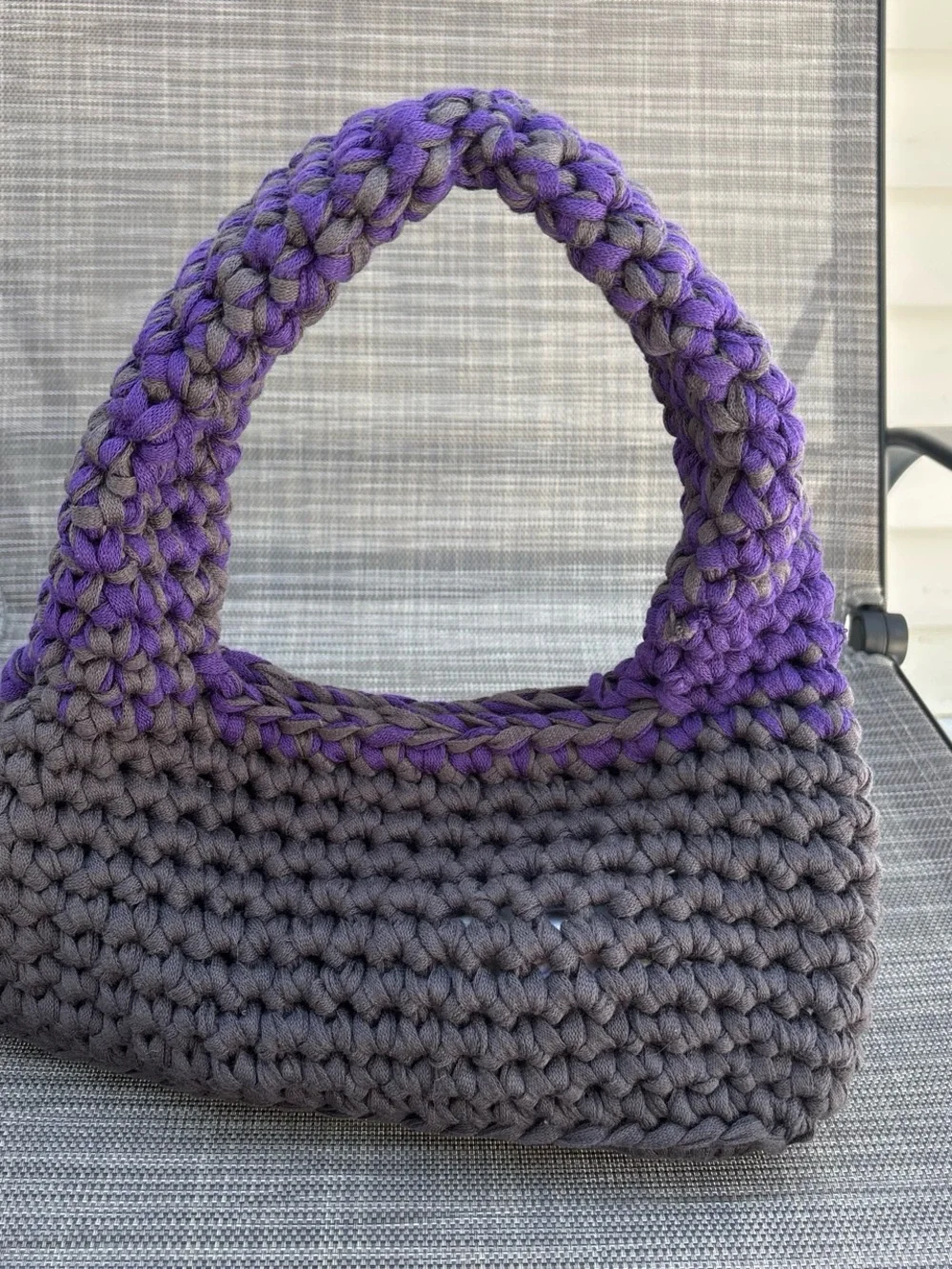 Handmade Gray and Purple Crochet Loaf Shoulder Bag